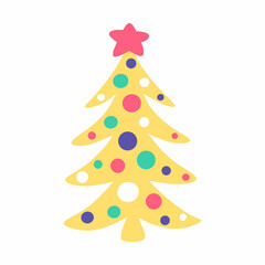 Cute cartoon Christmas tree with lights and a star