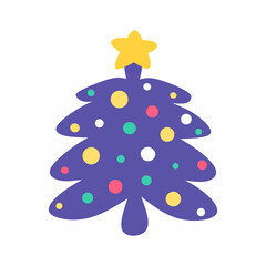 Cute cartoon Christmas tree with lights and a star