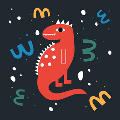 Cute dinosaur in cartoon style. Vector illustration on a dark background.