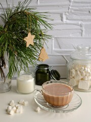 Butter cookies and cocoa. New Year's composition