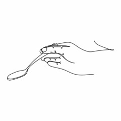 Fototapeta premium Vector abstract continuous one single simple line drawing icon of spoon in a hand in silhouette sketch.