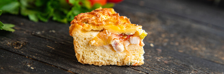 salmon quiche lauren savory pie filling, meal snack on the table copy space food background rustic vegetarian food no meat
