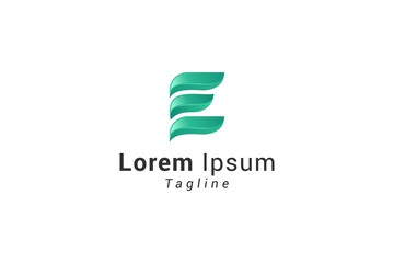Letter e green leafy 3d natural technological logo