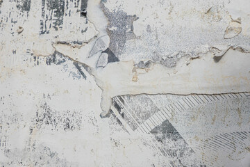 Old white grunge ripped torn collage posters creased crumpled paper placard texture background with...