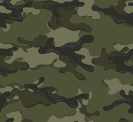 Fototapeta premium Military camouflage, forest texture, army geometric seamless pattern for printing clothes, paper, fabric. Disguise. Ornament