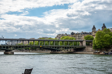 A metro crossing the bridge Bir Hakeim over the Seine in Paris
