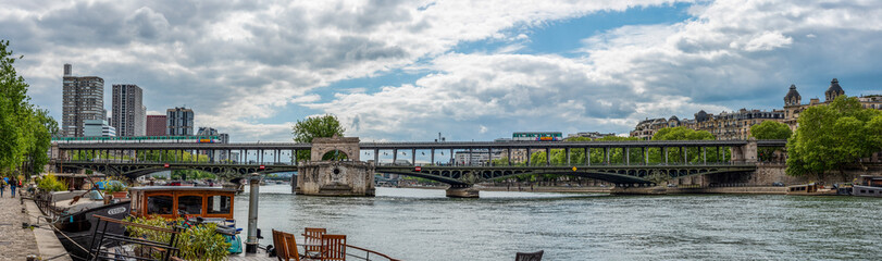 A metro crossing the bridge Bir Hakeim over the Seine in Paris