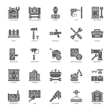 Renovation icon pack for your website design, logo, app, UI. Renovation icon glyph design. Vector graphics illustration and editable stroke.
