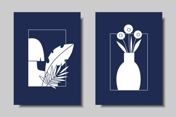 Set of modern posters with abstract still life and abstract woman. Vector illustration.