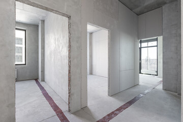 interior of the apartment without decoration in gray colors