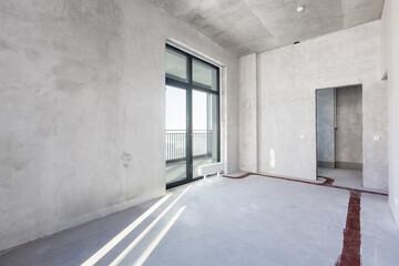 interior of the apartment without decoration in gray colors