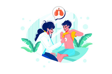 Doctor checking patient lungs Illustration concept. Flat illustration isolated on white background.