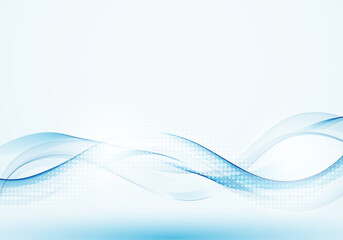 Wave with shadow. Abstract blue lines on a white background. Curved wavy line, smooth stripe. Design element.