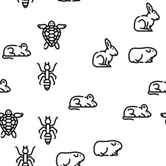 Obraz premium Pet Domestic, Farm And Sea Aqua Vector Seamless Pattern Thin Line Illustration