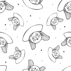 Seamless pattern with female heads in doodle style. Vector illustration.