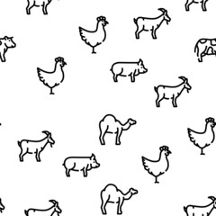 Pet Domestic, Farm And Sea Aqua Vector Seamless Pattern Thin Line Illustration