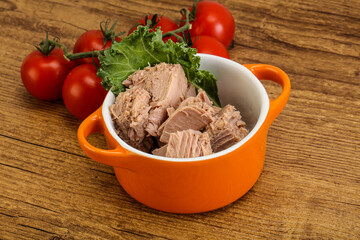 Canned tuna fillet in the bowl