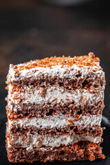 chocolate cake vanilla cream biscuit layers dessert sweet meal snack on the table copy space food background rustic 