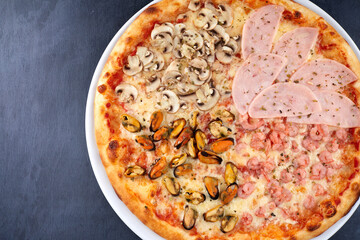 fresh pizza on the white plate