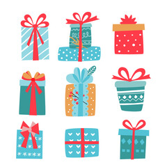 Cute vector set with present box . Hand drawn cartoon style