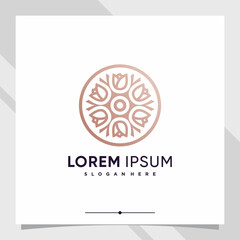 Flower logo design template with line art style