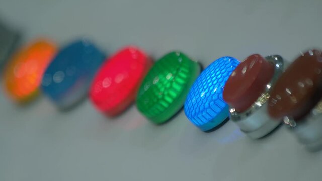 Close-up panel of colored led diode lights.