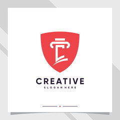 Creative shield combined law logo design initial letter c