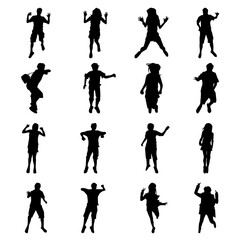 Vector Collection Set of Jumping Pose People Silhouettes
