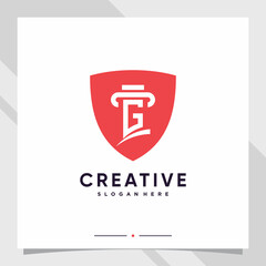 Creative shield combined law logo design initial letter g