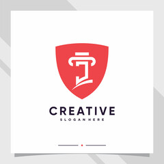 Creative shield combined law logo design initial letter j