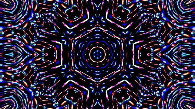 Abstract kaleidoscope shining beautiful red blue line smooth motion with shining light motion