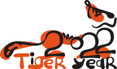 tiger of numbers in hand draw style. Lunar zodiac symbol of Year of Tiger. Chinese New Year 2022 Christmas logo. Vector illustration