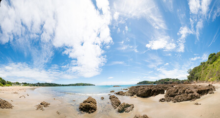 Panorama of a beach in new Zealand