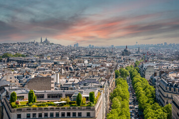 Panoramic View from Arc de Triomphe Notheast to Sacre Coeur Church, Paris