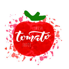 Tomato hand sketched lettering. Vector illustration. Concept for organic food, farmers market, natural product design.  Tomato logo, banner, flyer, badge, icon. 