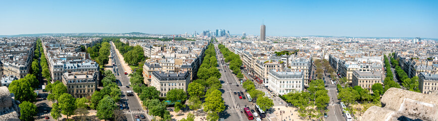 Fototapeta na wymiar Panoramic View from Arc de Triomphe to La Defense District, Paris