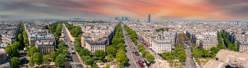 Panoramic View from Arc de Triomphe to La Defense District, Paris