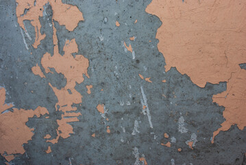 Fragment of old abandoned damaged tumbledown torn wall with cracks. Copyspace.