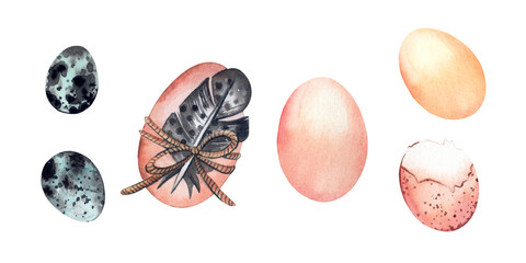 A set of hand-drawn watercolor elements isolated on a white background. Suitable for the design of printing, invitations, wedding decor and textiles.