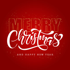 Merry Christmas lettering. Vector Illustration. Isolated calligraphic text Merry Christmas and Happy New Year for Holiday Greeting Gift Poster card. Typography design for banner.