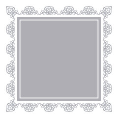 Lace frame made of gray lines. Decoration of postcards and napkins with light gray patterns on a white background.
