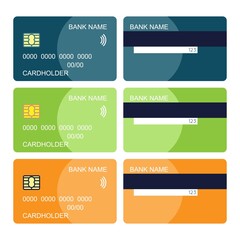 Set of credit cards in flat style and design isolated on white background