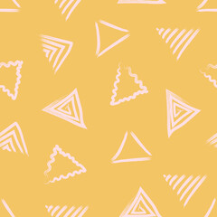 Sunny, yellow background. Cream triangles. Abstract pattern.