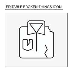 Shirt line icon. Torn clothes. Lacerated man t-shirt. Damaged apparel. Broken things concept. Isolated vector illustration. Editable stroke