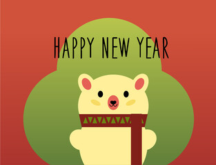 white christmas bear on a postcard. vector illustration. 
Happy New Year
