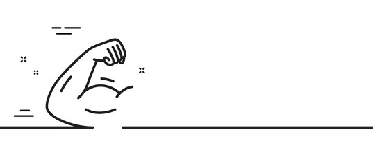 Strong arm line icon. Strength muscle sign. Gym fit training symbol. Minimal line illustration background. Strong arm line icon pattern banner. White web template concept. Vector