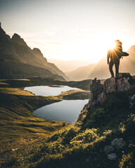 Hiker at Tre Cime di Lavaredo in the Dolomites mountains