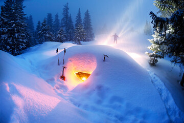 Night illumination of a snow shelter