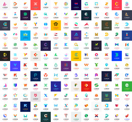 Abstract logos collection with letters. Geometric abstract logos. Icon design 