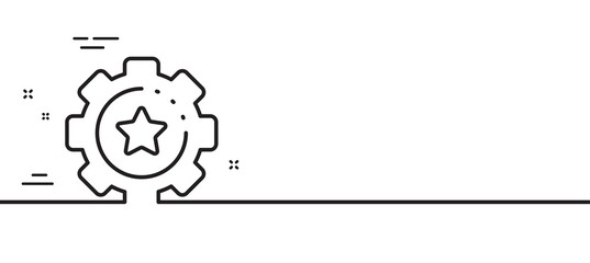 Fototapeta premium Settings gear line icon. Cogwheel with star sign. Working process symbol. Minimal line illustration background. Settings gear line icon pattern banner. White web template concept. Vector
